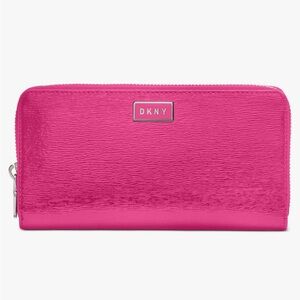 NWT, DKNY Gigi Fuchsia Faux Leather Zip Around Wallet.